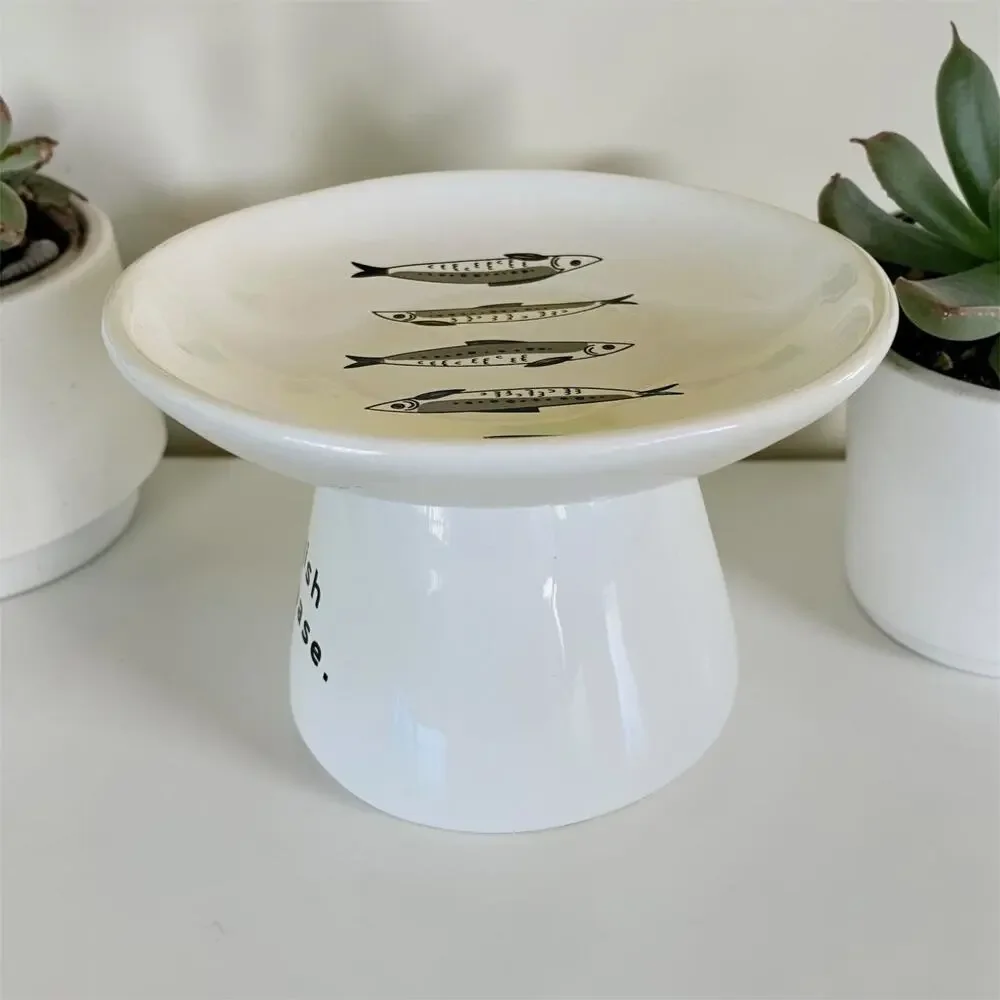 NEW Whisker Friendly Fish Please Cat Elevated Raised Cats Food Black Bowl Dish